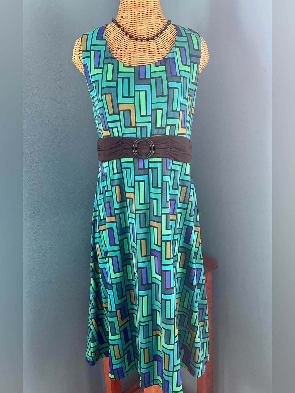 Madison Leigh Stretch Sleeveless Tank Dress Blue Green Teal Size 14